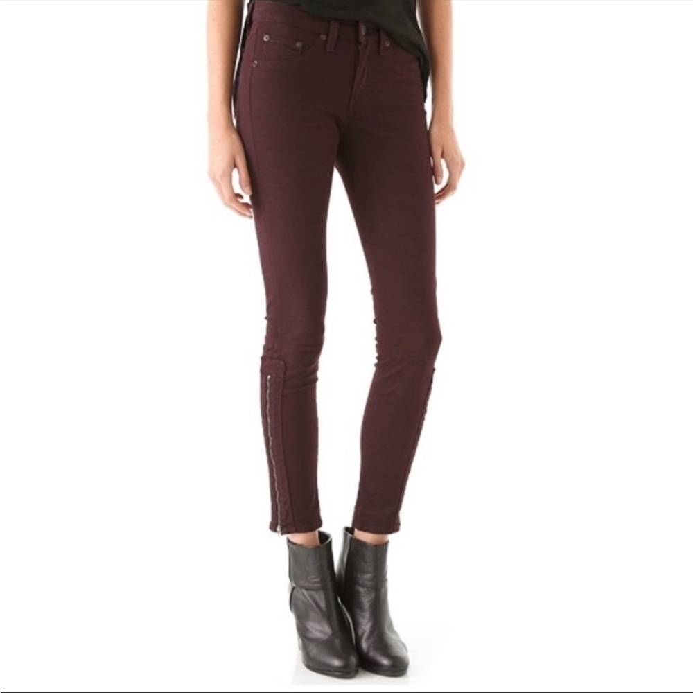 Rag & Bone Devi Skinny Ankle Zip Twill Jeans Purple Maroon Color